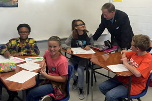 Delegate Garrett in classroom with Sandusky Middle School students