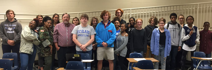 Jay Whitacre, a personal finance teacher at E. C. Glass, with his class 