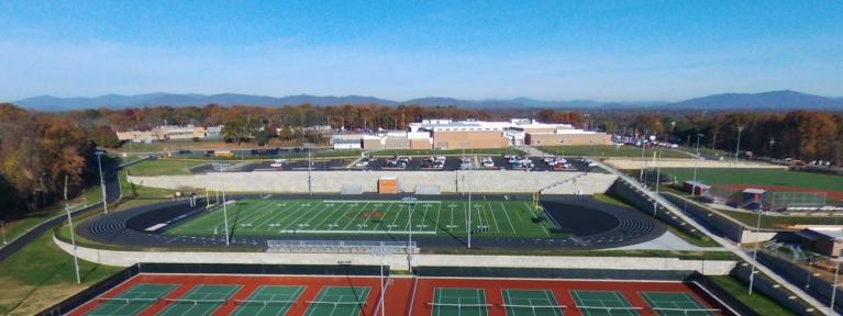 Aerial view of school and athletic fields