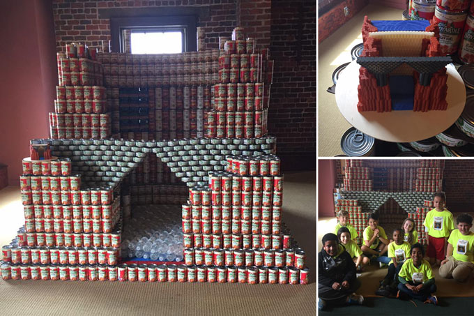 Hoover Dam replica built with canned food