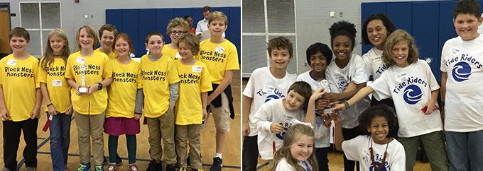 2 RSP lego teams standing with trophies