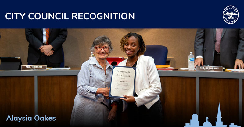 City Council Recognition - Alaysia Oakes with Mayor Dolan