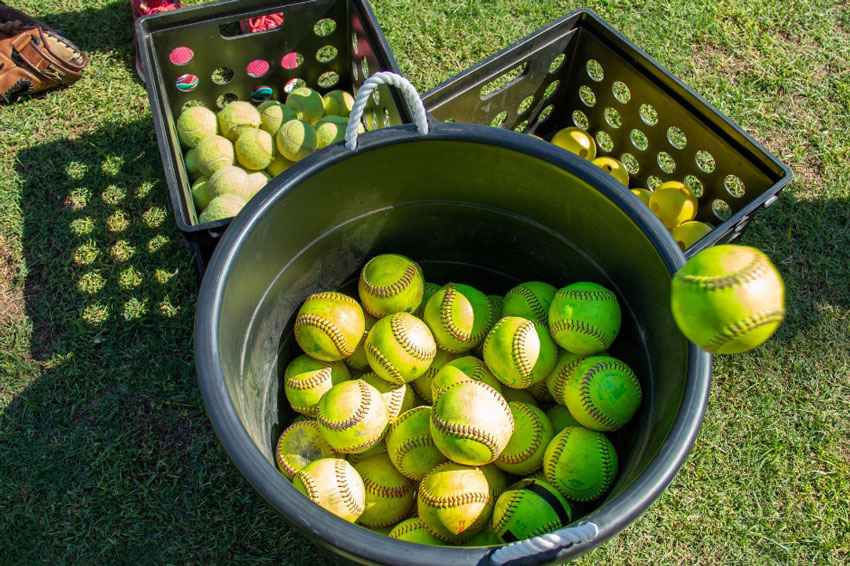 Bucket of softballs