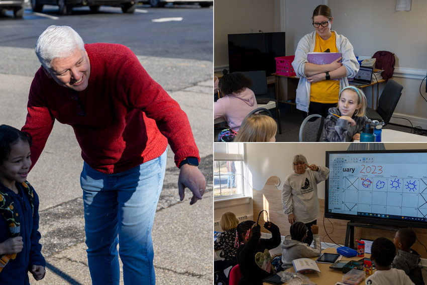 Collage of photos of T. C. Miller students and staff at temporary location, West Lynchburg Baptist Church