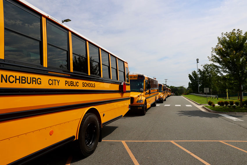 Electric buses lined up