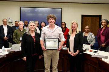 Micajah Mason with School Board after receiving Excellence in Science Scholarship