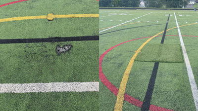 Before and after turf field repairs