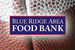 Blue Ridge Area Food Bank logo over football graphic