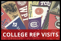 College Rep Visits with college pennants in background