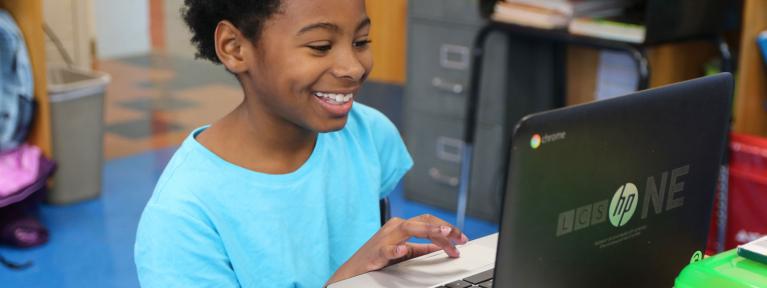 Student with chromebook