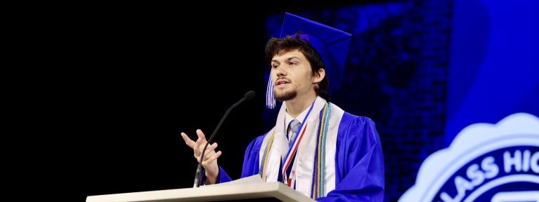 Student speaking at graduation