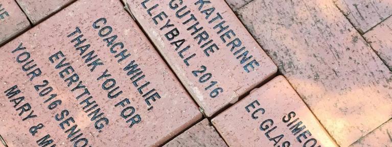 Close-up of engraved bricks