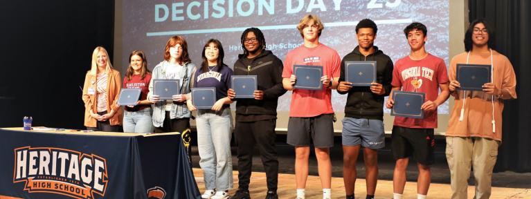 Students on stage during Decision Day ceremony