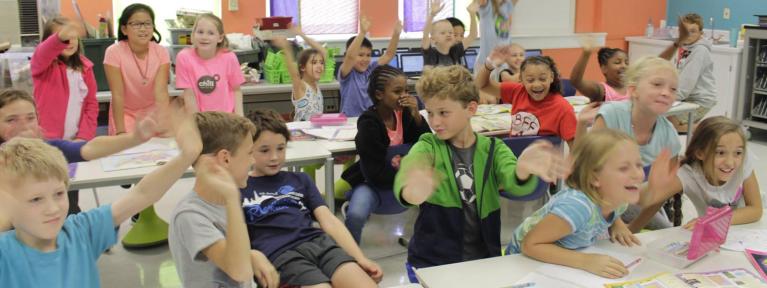 Excited classroom full of students