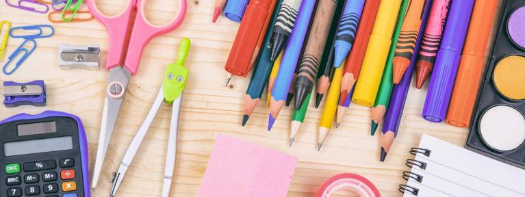 School supplies on desk