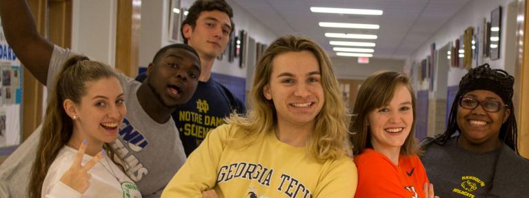 Students wearing college apparel