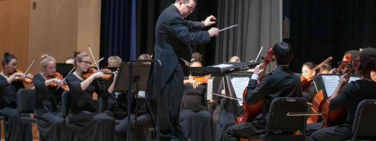 Orchestra performing on stage